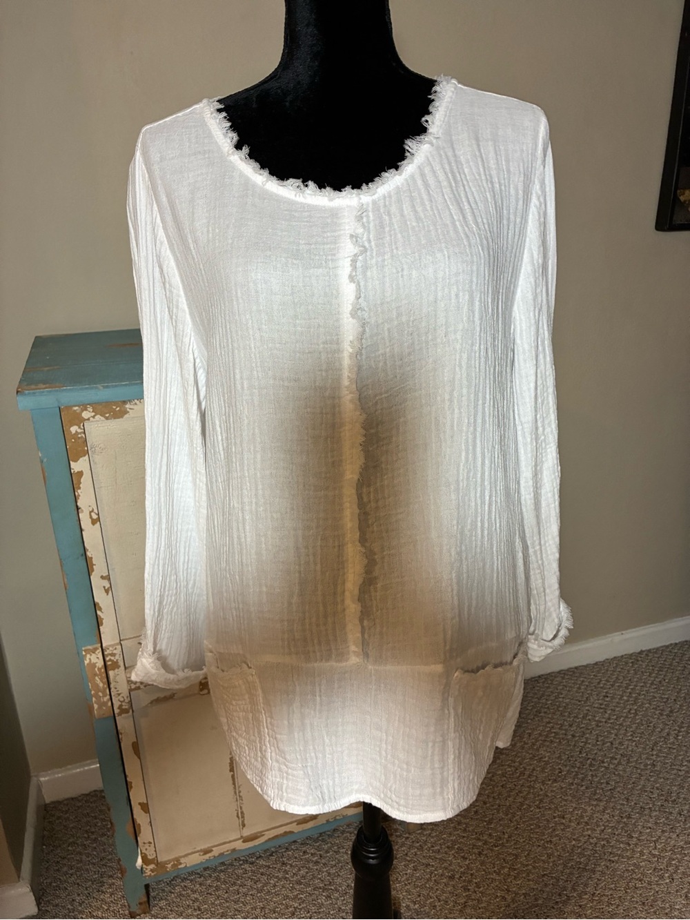 Habitat White Gauze Long Sleeve Tunic Top. Size Medium